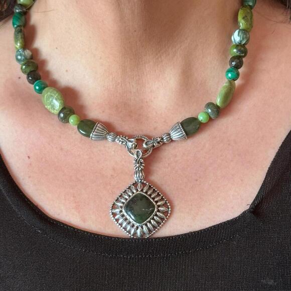 Carolyn Pollack Sterling Serpentine/Malachite Bead Necklace...